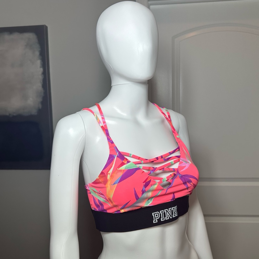 PINK Victoria’s Secret Ultimate Strappy Printed Sports Bra - Picture 3 of 5